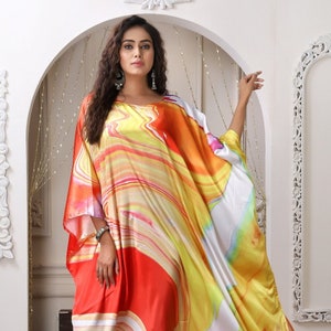 Designer Kaftan Silk Long Robe Vibrant Kaftan Maxi Dress Lounge Wear Simple Silk Kaftan Resort Wear Cover Up Kaftan wedding guest caftans