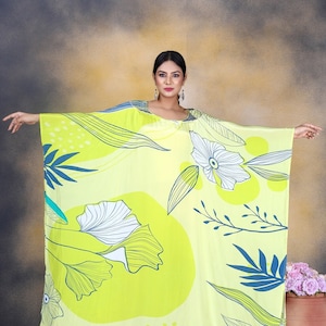 Blossom in Style: Floral Print Kaftan for Women,puresilk, handmade, beach ware, caftan for women