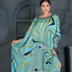 Silk kaftans Womens kaftan Beach wear Silk caftan Resort Wear Kaftan Silk Dress Geometric Print Kaftans Full length Kaftan Loungewear Kaftan