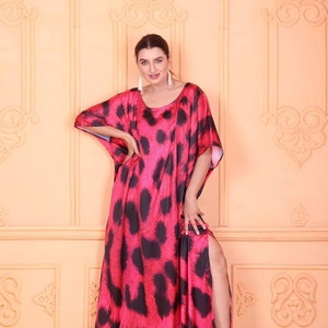 Pure Silk Kaftan: Cheetah Print Satin Loungewear with Belt