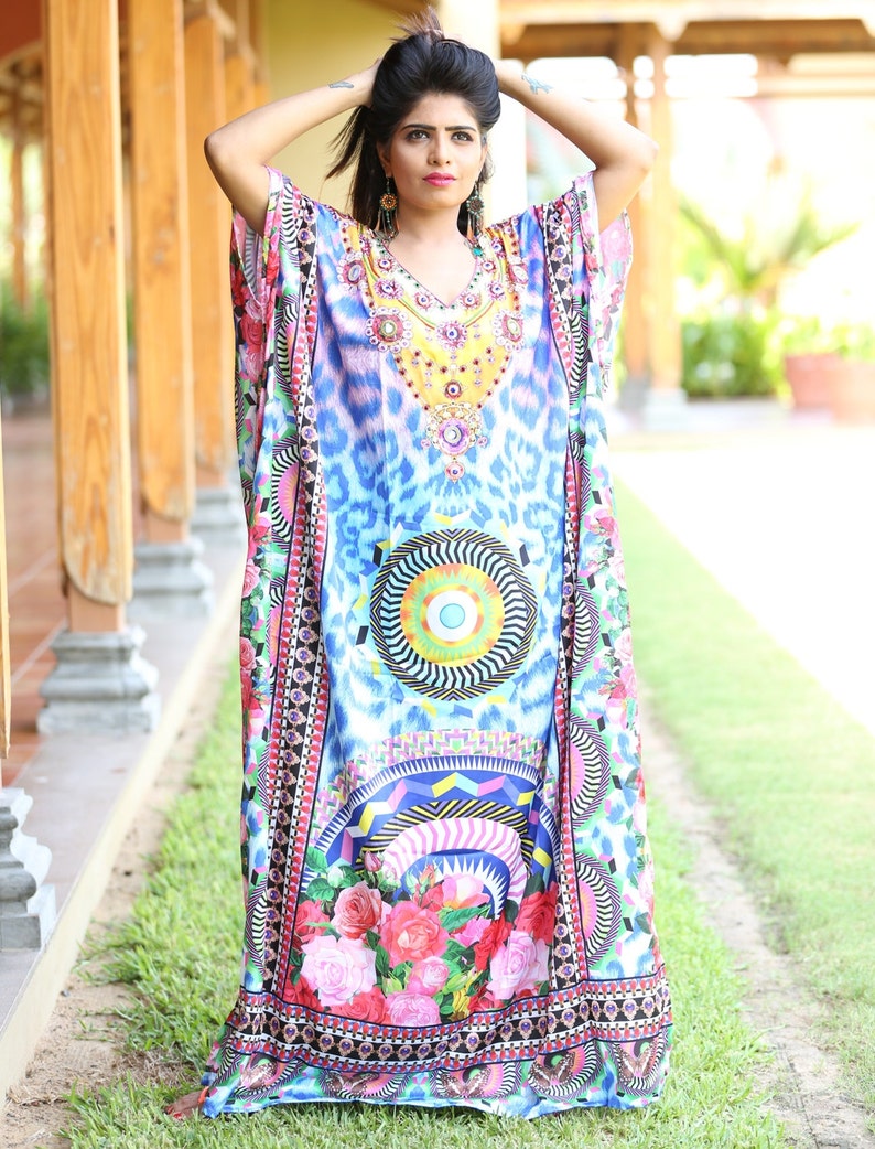New Silk kaftan look /& feel embroider crystal beaded kaftan beach wear caftan 100