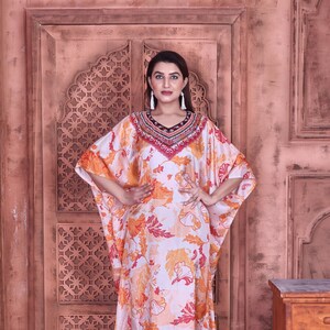 Handmade Floral Print Silk Kaftan: Beach Cover-Up, Resort Wear