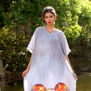 Plus size silk caftan beach party kaftan Picasso inspired silk kaftan beautiful kaftan exotic designer kaftan silk beach cover up kaftan 148
