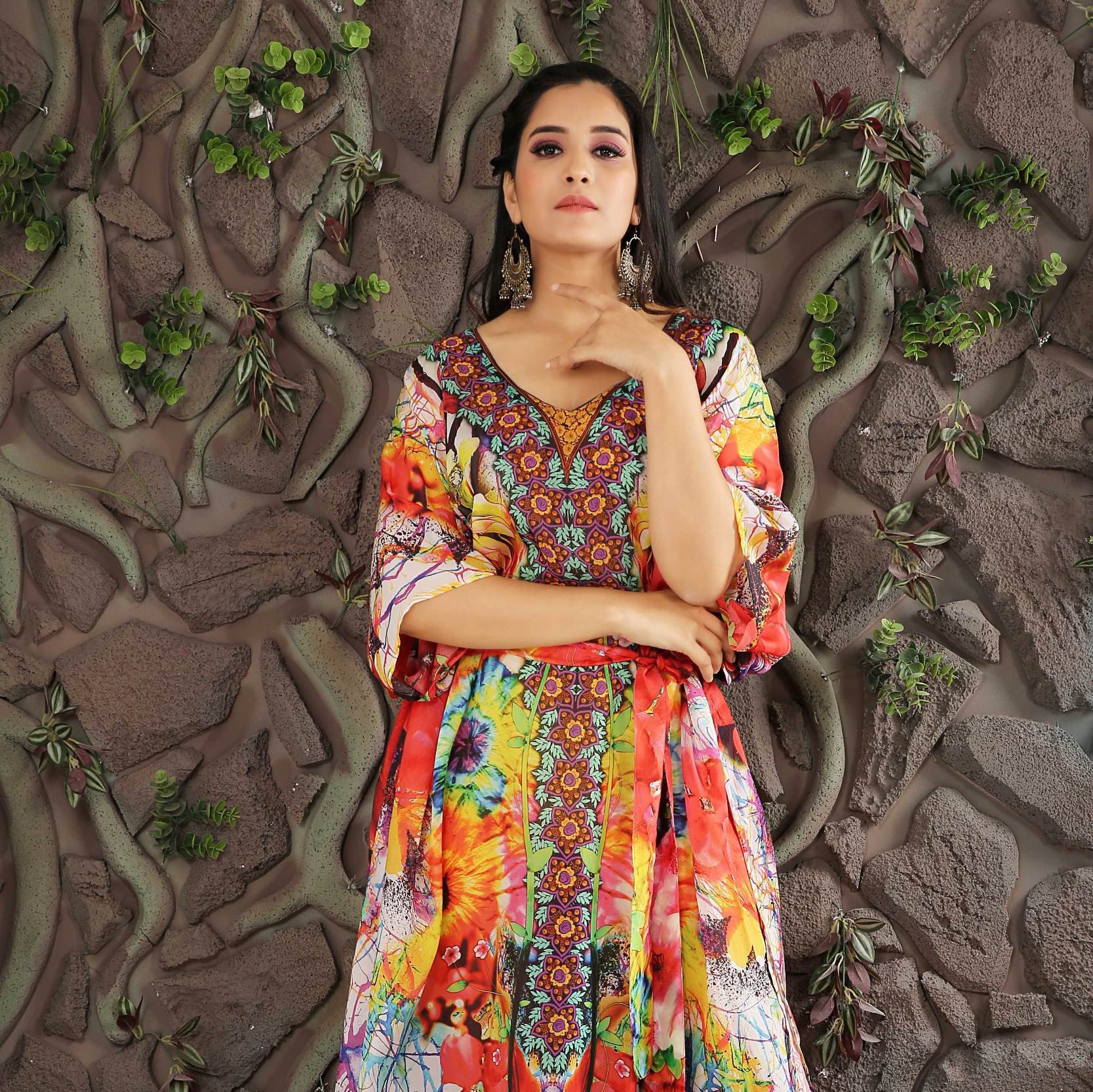 ワンピース S MAX MARA Timeo kaftan silk dress with floral print Max Mara Timeo Kaftan Silk Dress With Floral Print in Blue