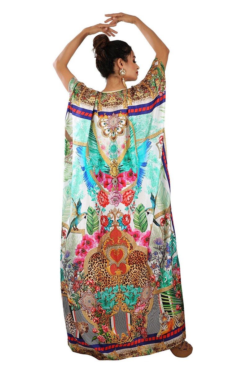 Beach cover up kaftan Heavily embellished kaftan Embroidered kaftan Plus size long kaftan Resort wear kaftan Animal print kaftan silk dress