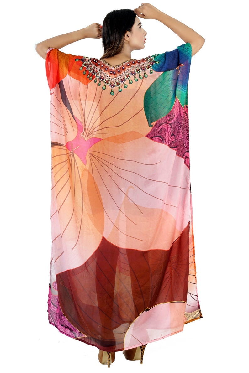 Womens Kaftan Long Dress Silk Kaftan Resort Wear Maxi Caftans Beach Wear Cover Up One Piece Jeweled Online Abaya Dress 190