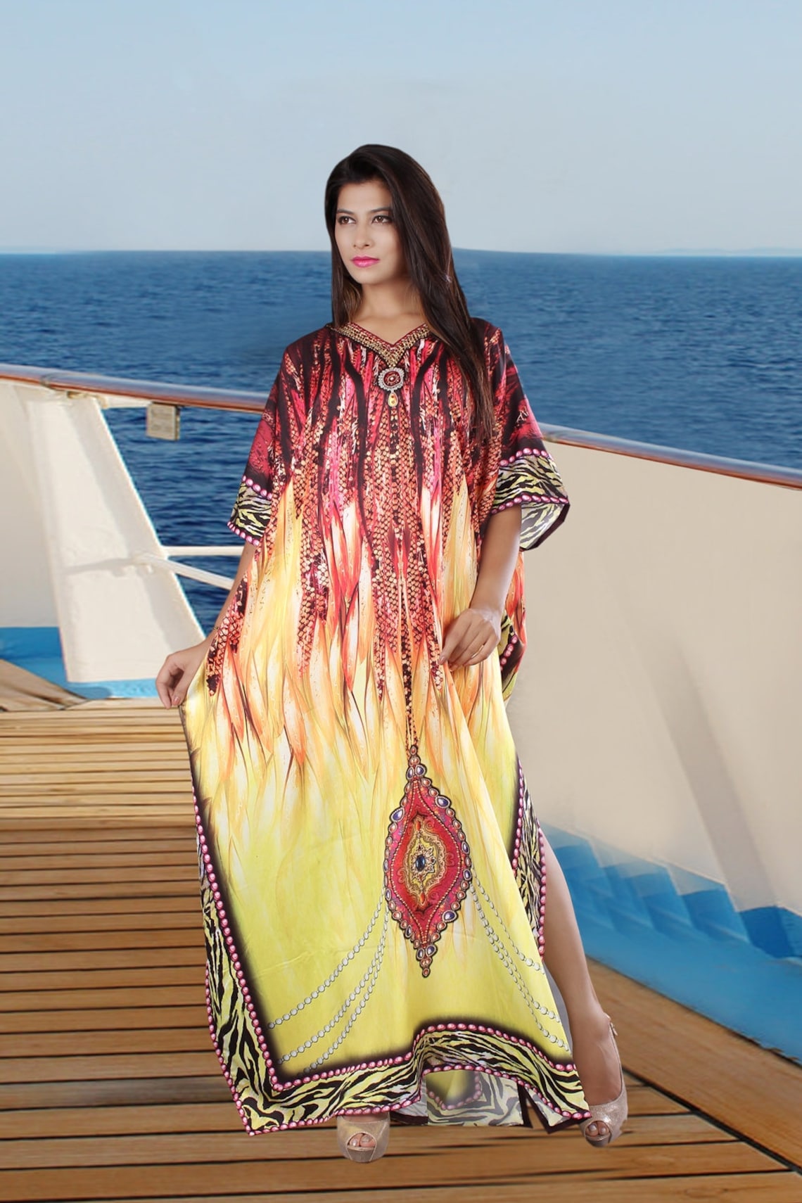 New Silk kaftan look & feel embroider crystal beaded kaftan Etsy