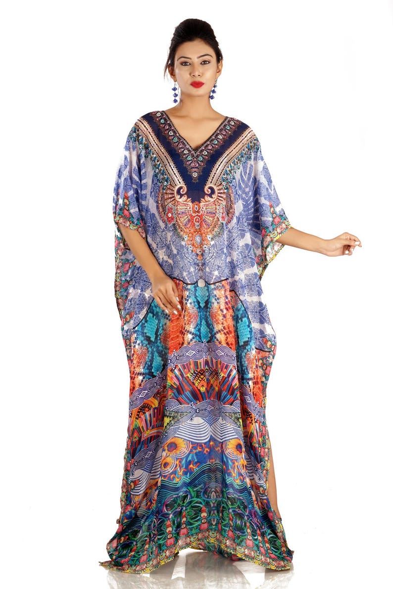 Hi end beach cover up beaded long silk kaftans for woman in sale 253