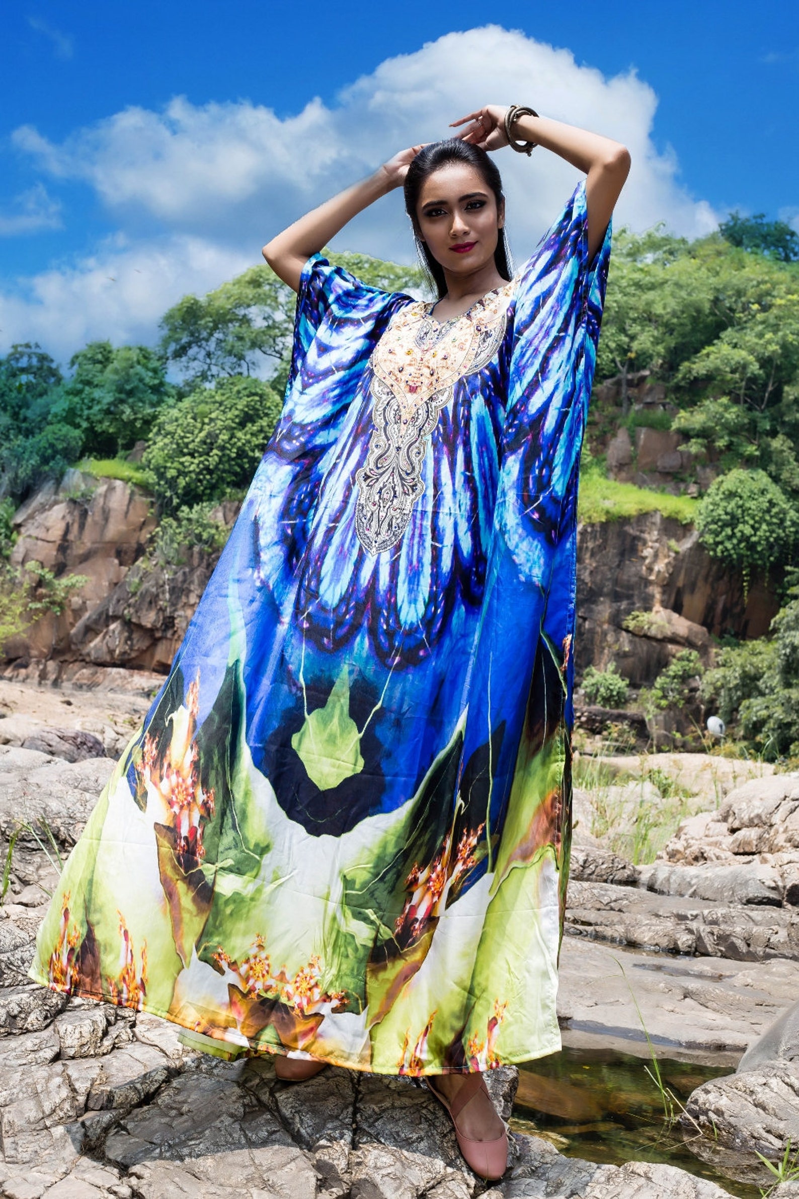 Beach Wear Cover Up Long Dress Womens Kaftan Silk Kaftan Maxi Etsy