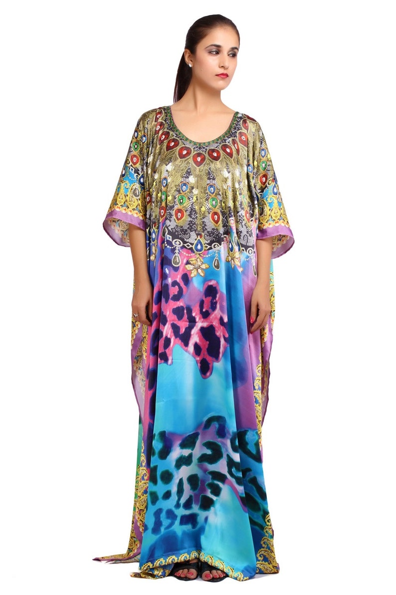 Silk Feel kaftan/'s Animal print full length jewelled kaftan dress for Woman beautiful Girls beach cover up caftan One size fits all 26