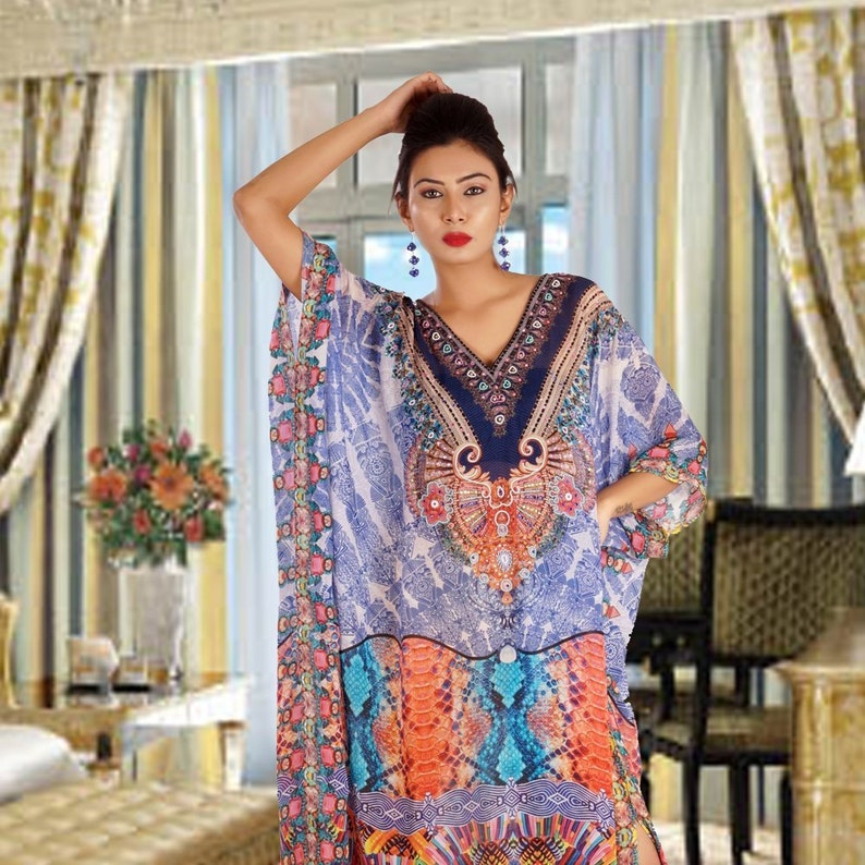 Hi end beach cover up beaded long silk kaftans for woman in sale 253