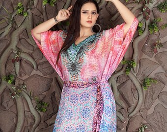 Royal Python Print Silk Kaftan: Plus Size Beach Coverup