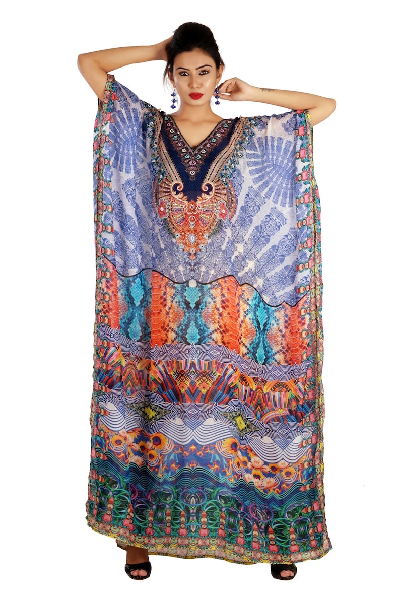 Hi end beach cover up beaded long silk kaftans for woman in sale 253
