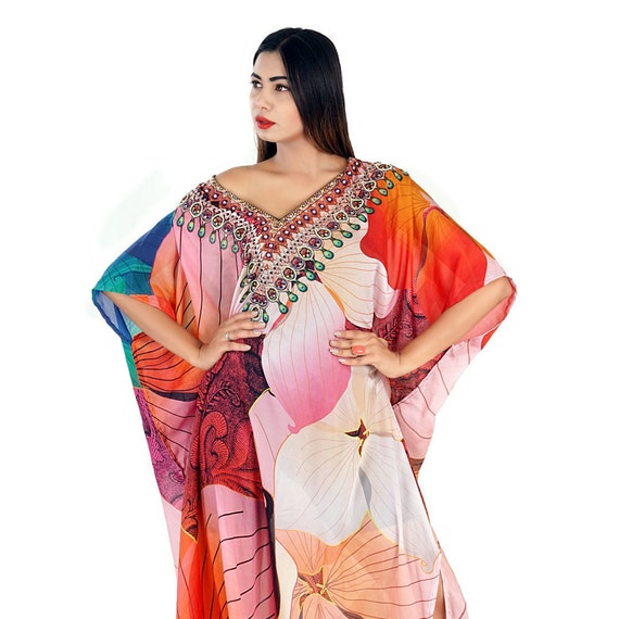 Women fashion silk kaftan maxi crystal embellishment dress | Etsy