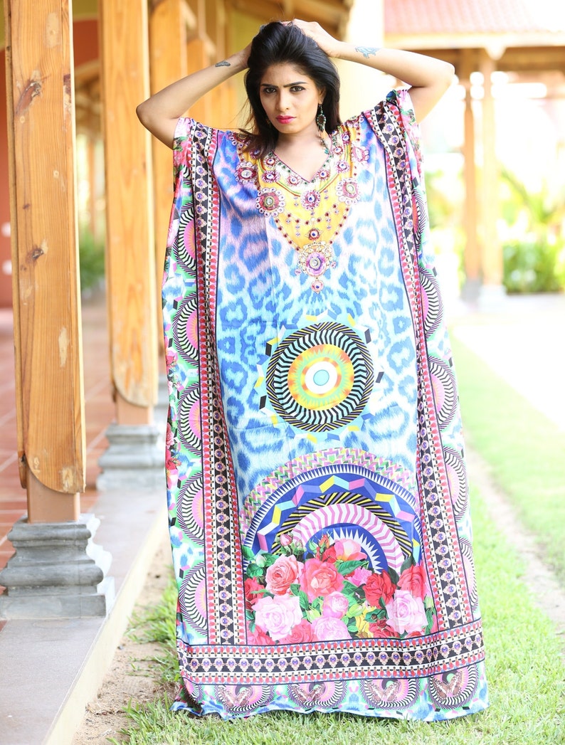 New Silk kaftan look /& feel embroider crystal beaded kaftan beach wear caftan 100