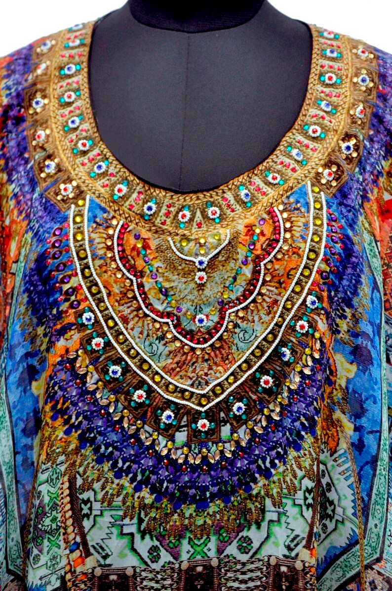 Fusion of Fashion and Folklore Printed Silk Kaftan of Full Length with Various Print Beach Wear Cover Up Long Dress Women evening Kaftan 218