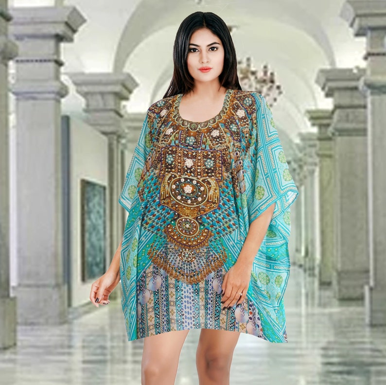 Beach wear silk caftan tunic plus size short kaftan Silk dress | Etsy