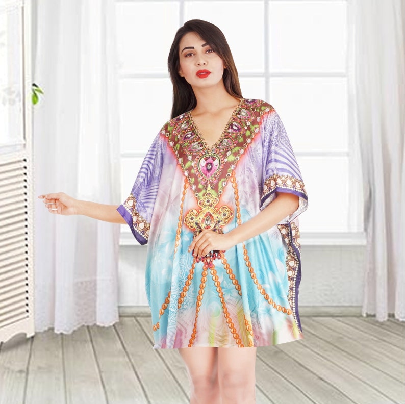Beautiful Printed Luxury kaftan for sale Designer Caftan Women/'s Short Silk Kaftan Beach Cover up kaftan Embellished kaftan 108s