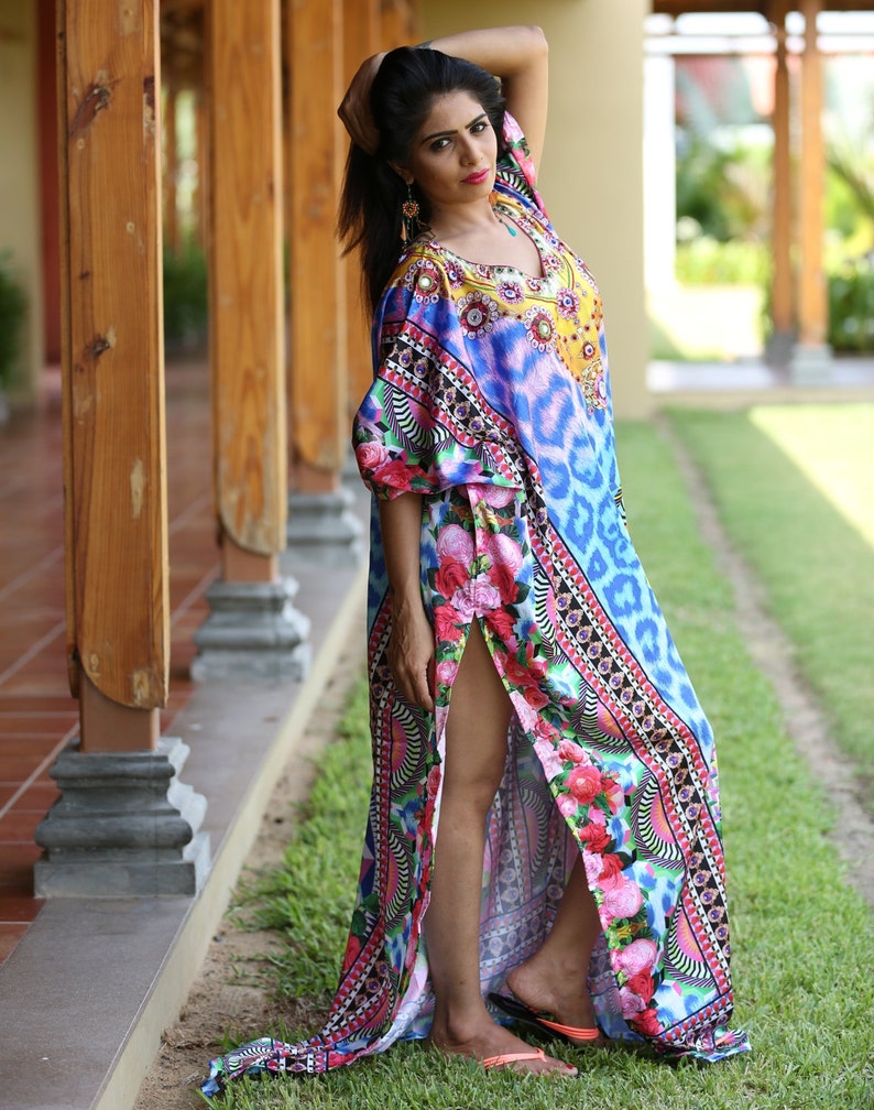 New Silk kaftan look /& feel embroider crystal beaded kaftan beach wear caftan 100