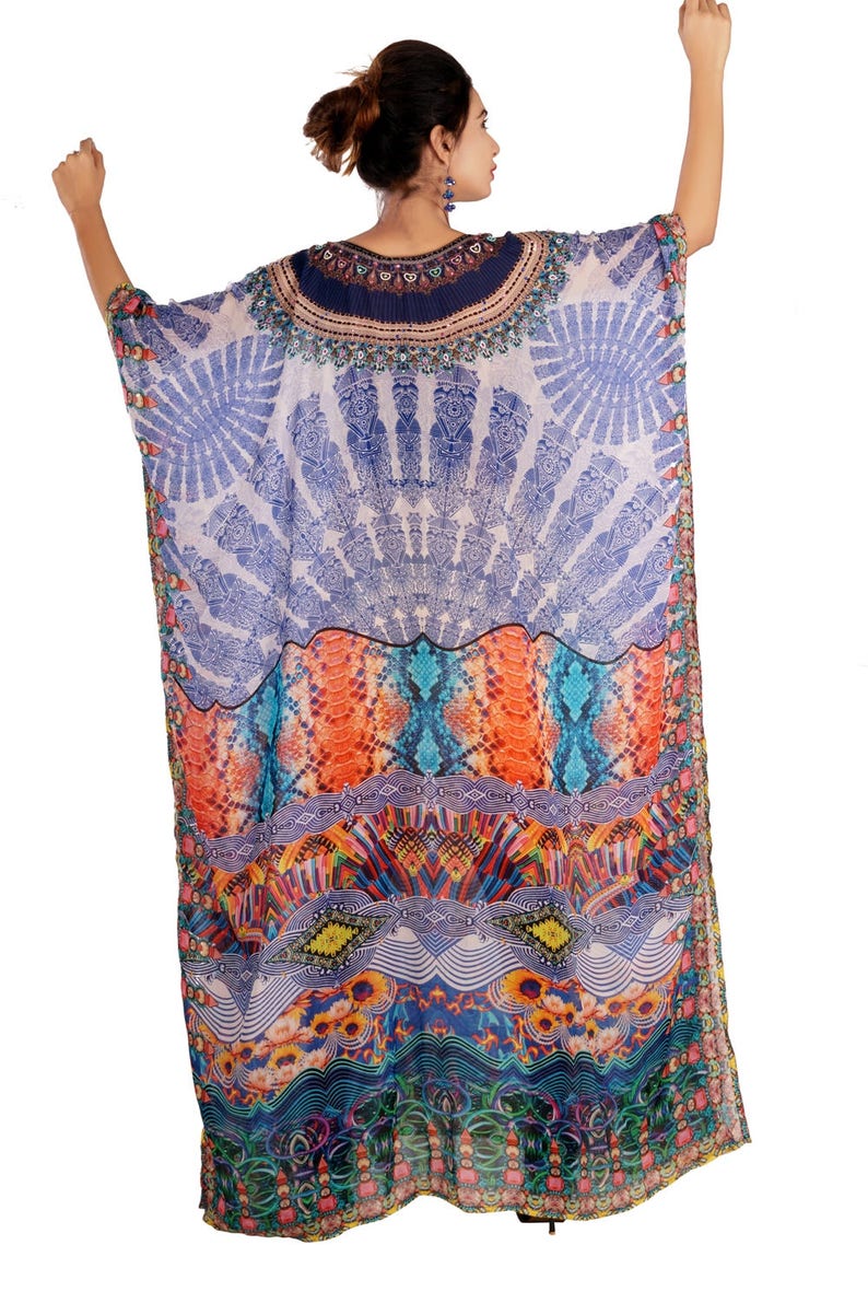 Hi end beach cover up beaded long silk kaftans for woman in sale 253