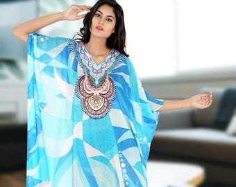 Silk Kaftan Dress: Sequin Beaded Beach Cover-Up, Plus Size