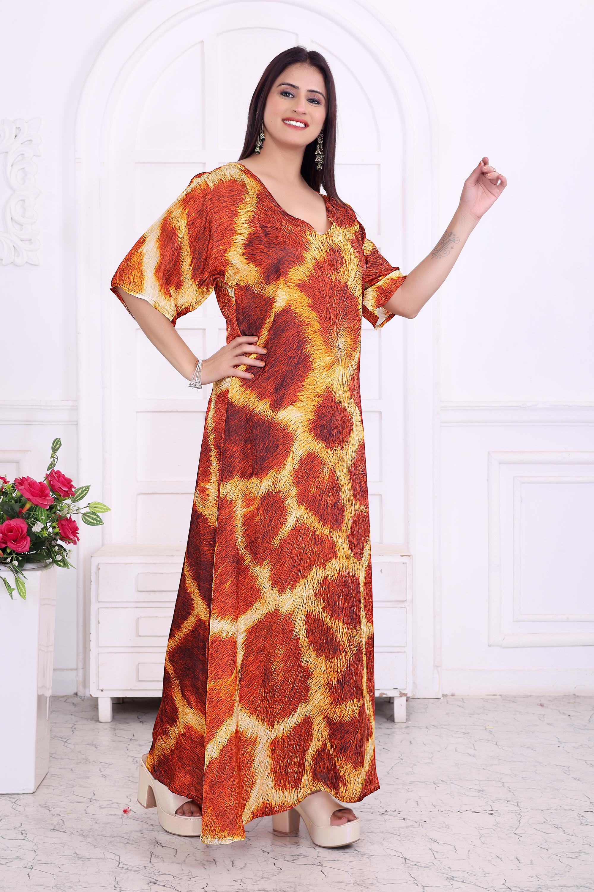 tiger silk dress Kamika Tiger Print Satin Wrap Maxi Dress style-heaven