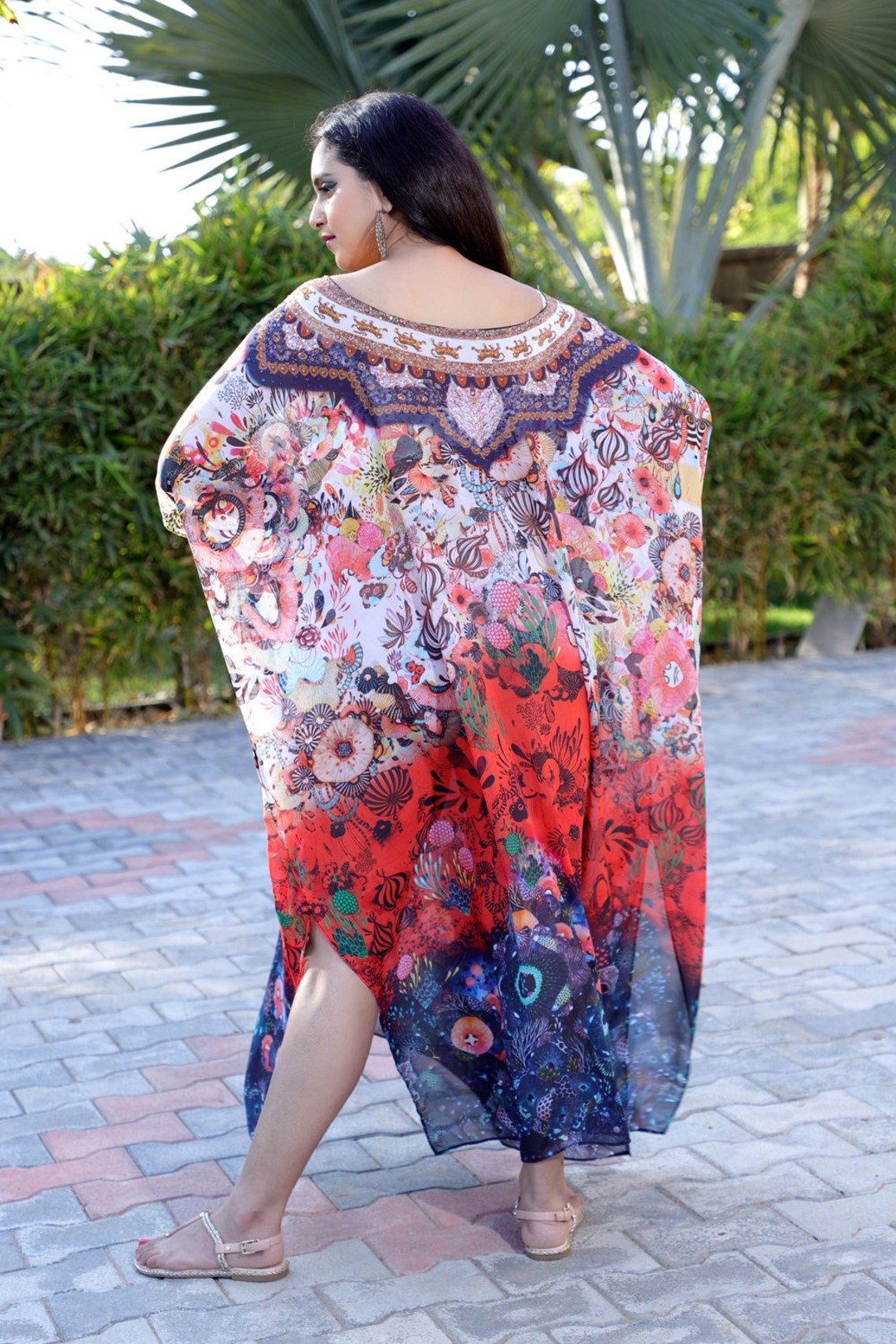 Casual Wear Kaftan Beach Cover up Kaftan Floral Caftan Long Etsy