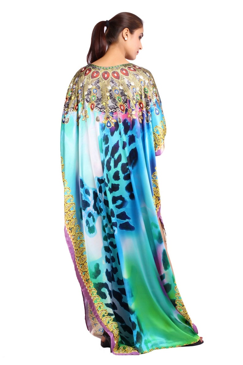 Silk Feel kaftan/'s Animal print full length jewelled kaftan dress for Woman beautiful Girls beach cover up caftan One size fits all 26
