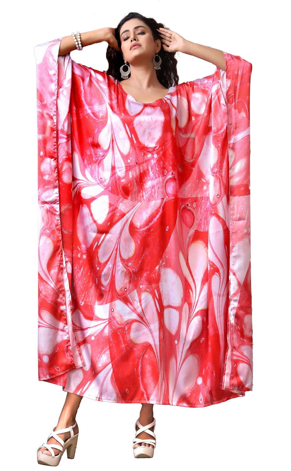 Vintage Silk Kaftan Full Length Red Floral Print Kaftan Beach - Etsy