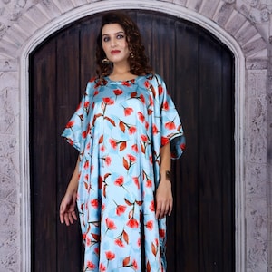 Floral Print kaftan Designer wear satin silk caftan dress for women Kaftan Maxi Dress Kaftan Handmade gift for her