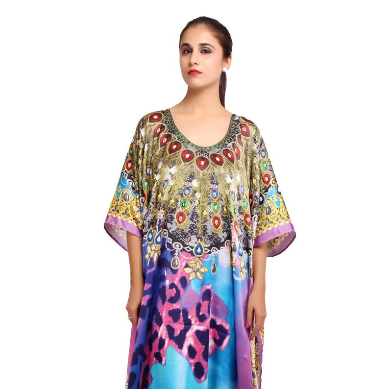 Silk Feel kaftan/'s Animal print full length jewelled kaftan dress for Woman beautiful Girls beach cover up caftan One size fits all 26