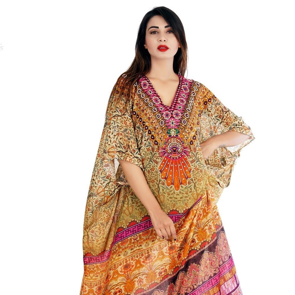 Silk kaftan online one piece dress on sale/jeweled/hand Etsy