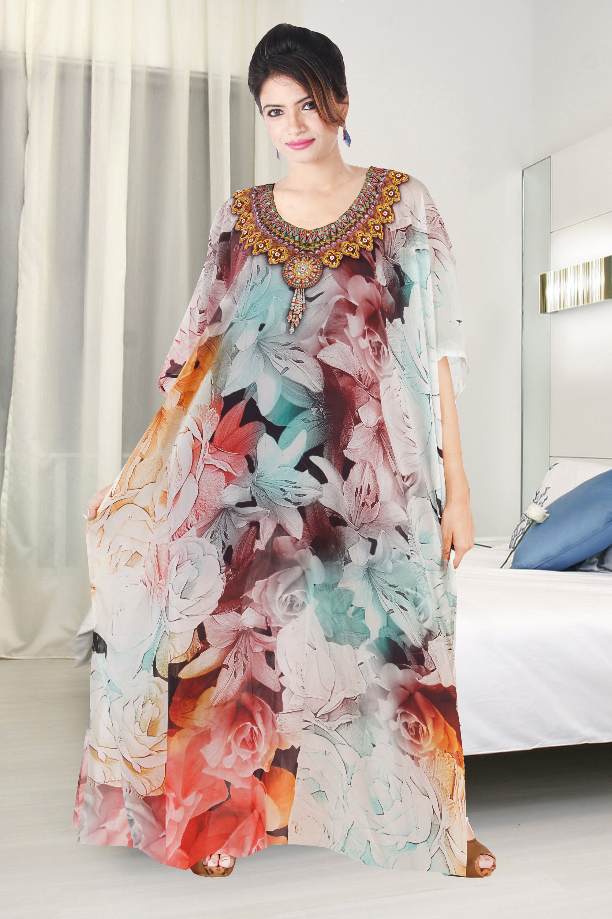 Designer Resort wear Full Length kaftan for short women silk Etsy