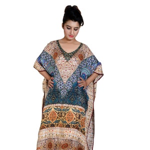 Beach Wear Cover Up silk Long Kaftan Silk Kaftan Maxi Dress Heavily Embellished Silk Resort Wear for women light weight silk kaftans