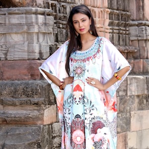 New Silk kaftan look & feel embroider crystal beaded kaftan beach wear caftan 88