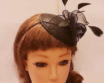 Vintage 1940s-50s hat Fascinator Black feather hat Aliceband Ascot,wedding, cocktail,ceremony hat fascinator  Black headband  hatinator