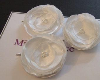 White Hair Flower Hair Pins,Set of 3 - Bridal Flower Hair clips - Wedding Accessory -Bridal Hair Flowers,bridesmaides hair clip- fascinator