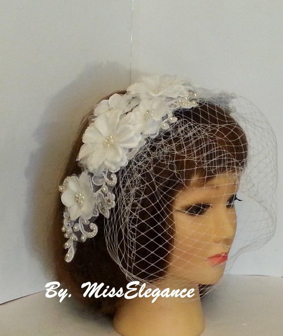 Birdcage Veil Vintage 1940s-50s Fascinator Veil White Ivory  display picture 2