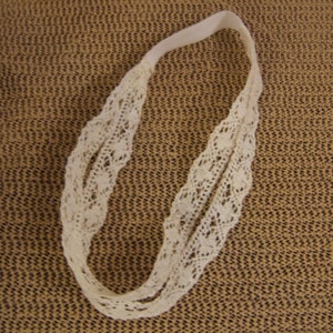 White cotton Crochet Lace Headband, Stretchy Headband,white Double Strand Headband.Vintage crochet lace headband image 2