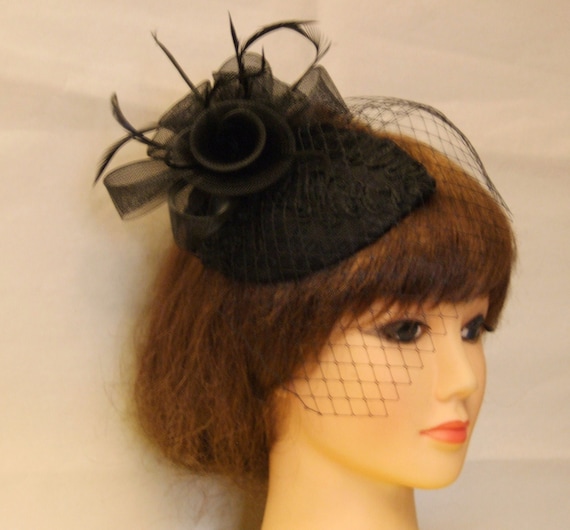 Vintage 40 - 50’s Brown fascinator with veil EVC BROWN FASCINATOR, 40s 50s Brown Hat Fascinator #brown  main image 3