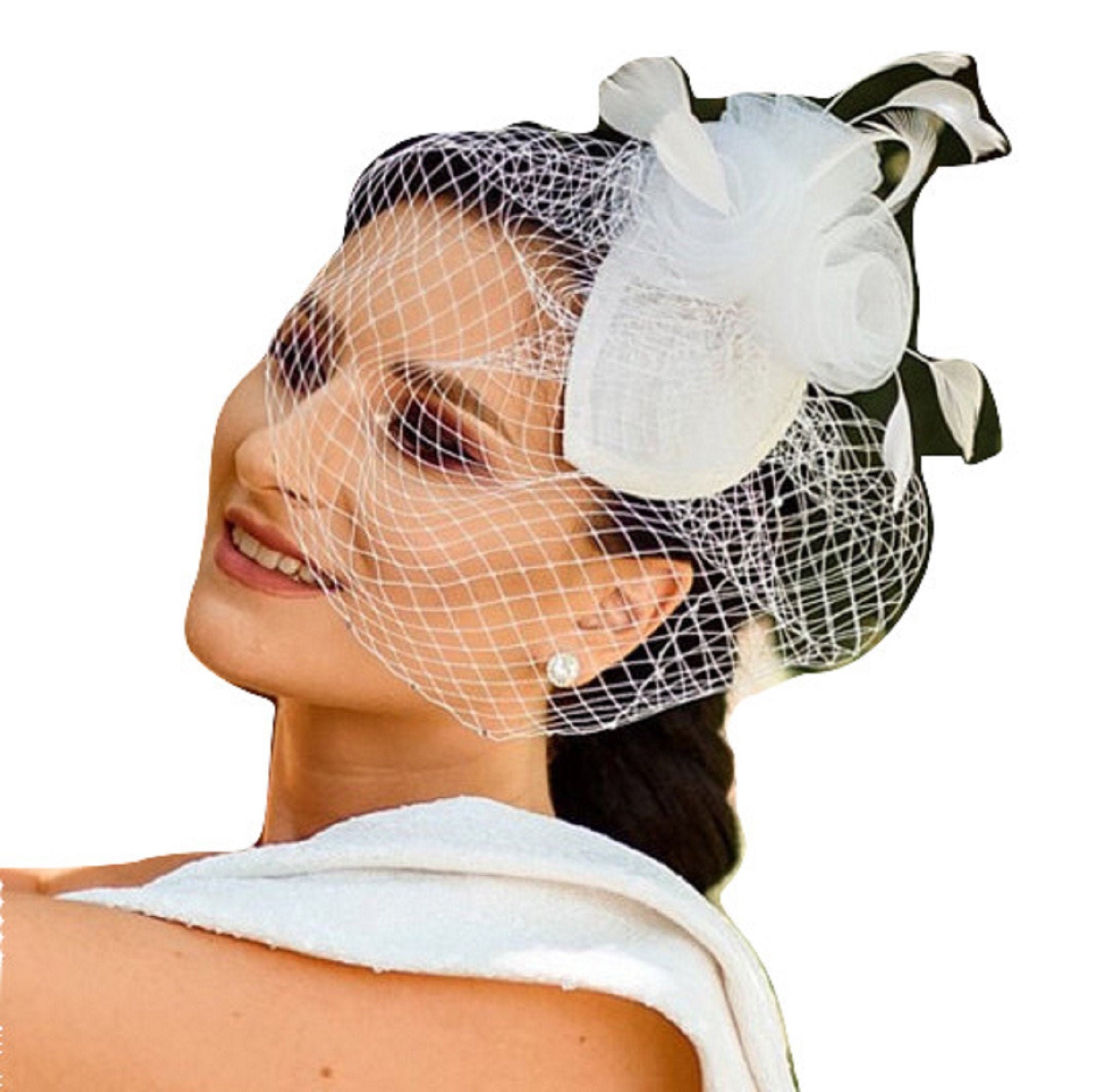 Vintage 1940s/50s Ivory Lace Half Hat Fascinator Bridal Style Birdcage veil hat fascinator Vintage 1940-50s Fascinator  main image 3