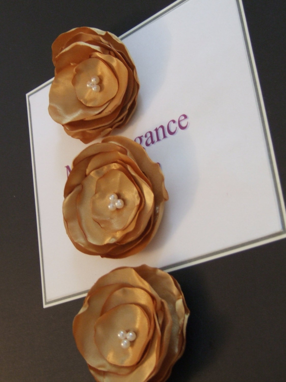 Gold Hair Flowers Set of 3 Bridal Flower Clip Hair Etsy