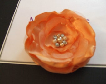 Peach Orange Hair Flower,Flower Brooch, Bridal Flower Clip - Hair Accessories - Flower Hair Piece - Fascinator