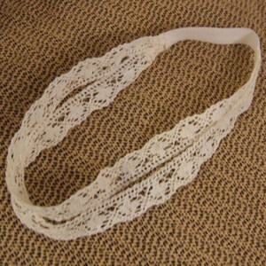 White cotton Crochet Lace Headband, Stretchy Headband,white Double Strand Headband.Vintage crochet lace headband image 3