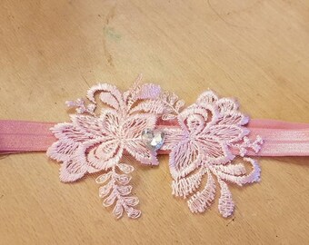 Wedding Garter,Pink Bridal garter, Vintage Bridal Garter Keepsake Garter Pink embrodery, crystal garter.-R-L-XL