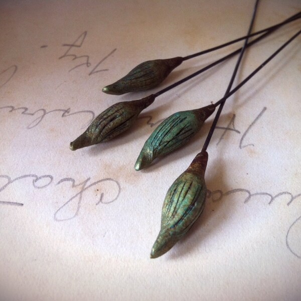 Moonflower Buds. Artisan Clay Headpins Quantity of 4
