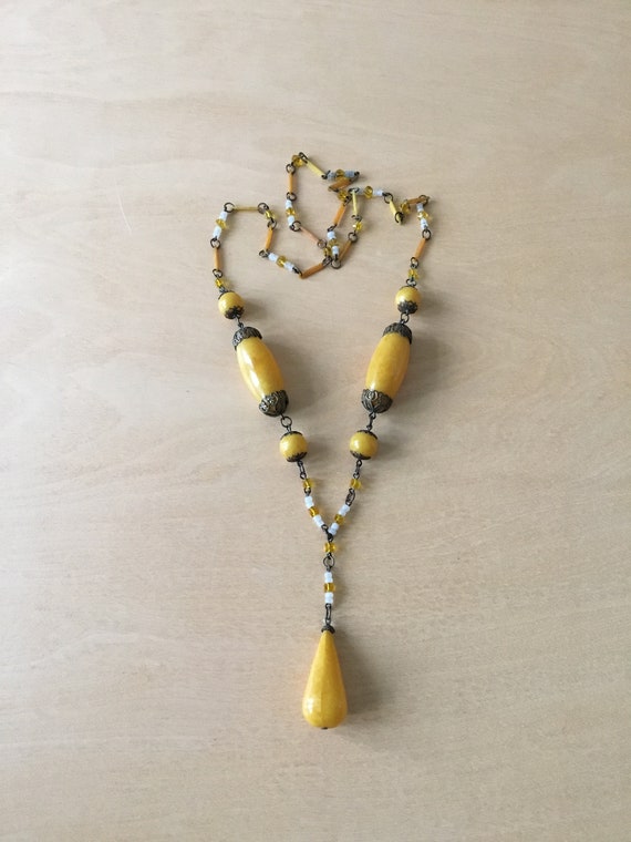 Antique 1910s Yellow Celluloid Necklace