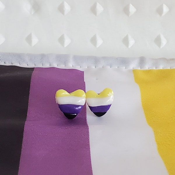 non-binary pride flag heart shaped earrings