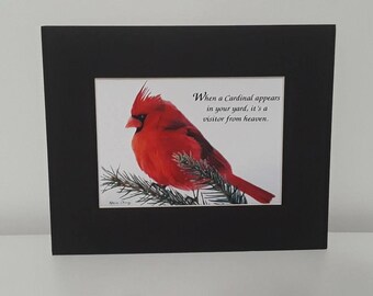 Impresión de arte cardenal rojo con verso espiritual dentro de la estera negra (diferentes versículos disponibles)