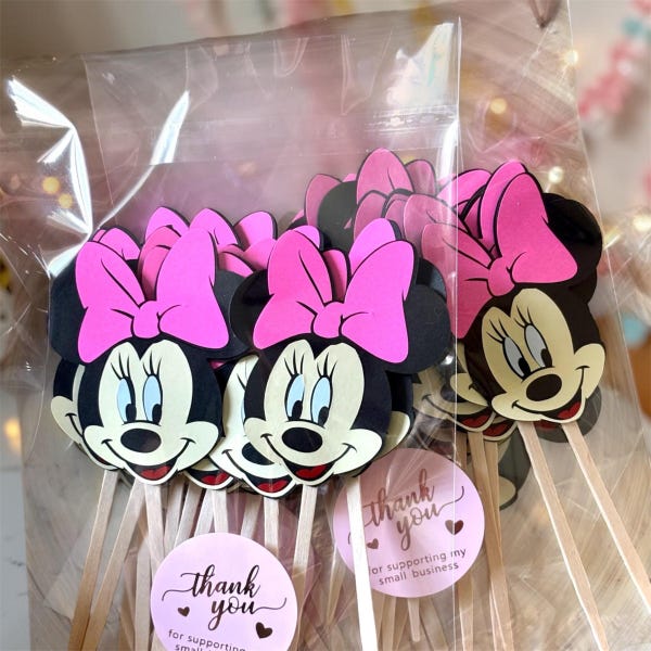 Pink Minnie Mouse Cupcake Toppers set of 12